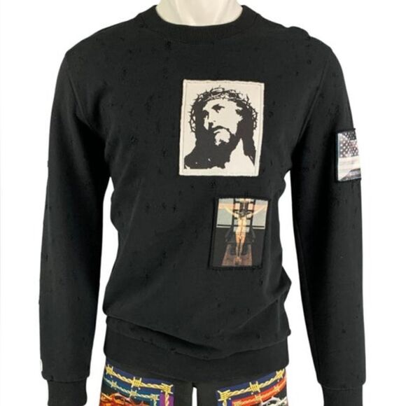 GIVENCHY Jesus Patchwork Cotton Oversized Sweatshirt S Black NWOT - Picture 1 of 9